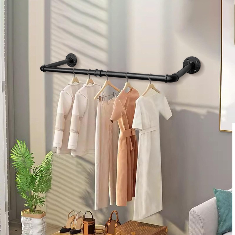 Jeasor Industrial Iron Pipe Clothes Hanging Bar DIY Wall-Mounted Garment
