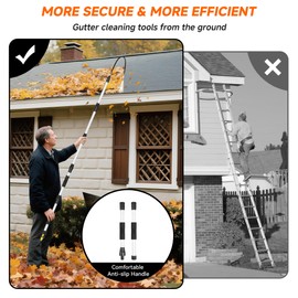 WESBRITE Gutter Cleaning Tools From The Ground, 8FT Gutter Cleaner with Adjustable Multiple Water Flow Modes, Gutters Cleaning Tool for Leaves and Debris, Fits Standard Garden Hoses