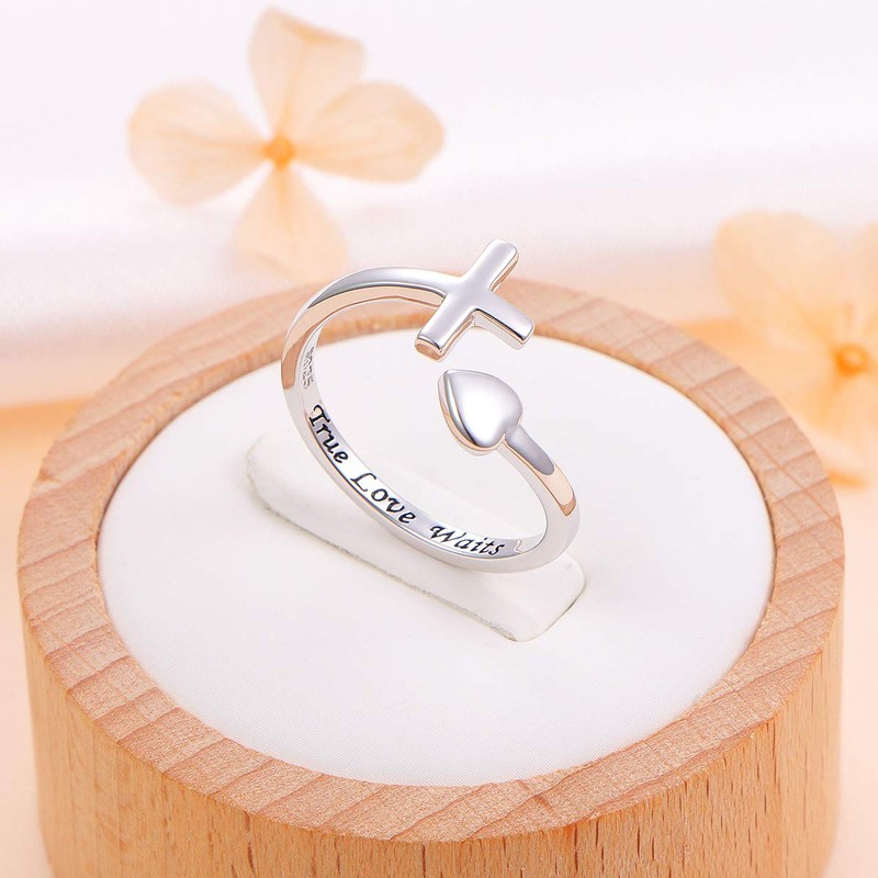 FLYOW Sterling Silver True Love Waits Heart Cross Adjustable Wrap