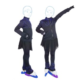 Skating Spirit Figure Skating Outfit Clothes Build-in Butt Hip Pads (Youth) Rhinestones Thermal Ice Skating Jacket Pants (Large)