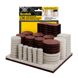 Scotch Felt Pads 136 PCS Assorted Colors, Felt Furniture Pads for Protecting Hardwood Floors, Round, Assorted Sizes Value Pack
