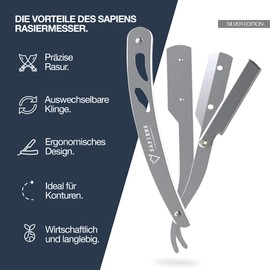 Sapiens Barbershop Men's Razor with Weschel Blade - Beard Razor Men - Barber Razor + Derby Razor Blades (20 Simple Razor Blades) + Carry Bag - Single Blade Razor Silver Edition