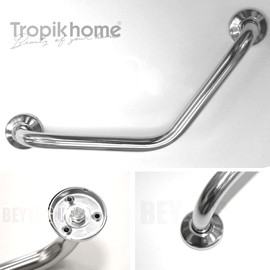 135° Chrome Angled Shower Bath Grab Bar Rail Bathroom Disability Aid Support 200 x 200 mm, Ø 25