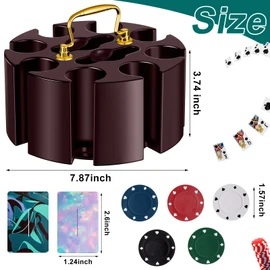 Wettarn Poker Chips Poker Set, 200 Count Rotating Chip Case Wood Carousel Case Holder with 200 Pcs Chips and 2 Decks of Playing Cards for Casino Party Supplies Family Game Accessory