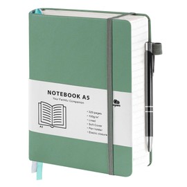 Agoer Notebook A5 Lined, Hardcover Lined Notebooks, 320 Numbered Pages, Thick Business Diary, 100 g/m² Journal Notebook with Ballpoint Pen and Sticky Notes, for Office, School