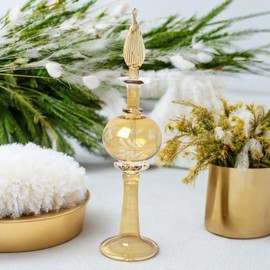 Ornamenta Hand-Blown Glass Perfume Bottle in Golden Amber, Tall Vintage-Inspired Refillable Fragrance Decanter with Etched Glass Design, Elegant Decorative Display Bottle for Gifting or Collectors