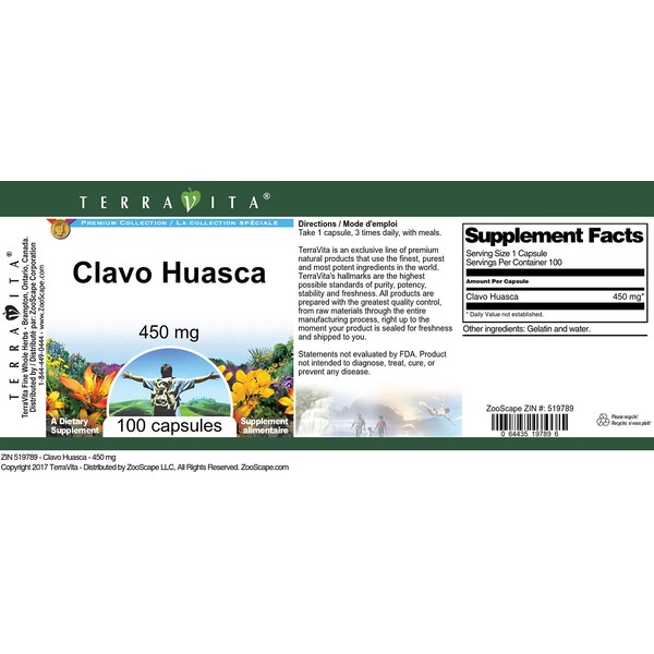Clavo Huasca - 450 mg (100 Capsules, ZIN: 519789) - 3 Pack