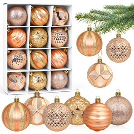 Christmas Baubles Gold, Christmas Tree Baubles Plastic 6 cm, Champagne Christmas Tree Baubles Large, 12 Pieces Christmas Tree Baubles Set