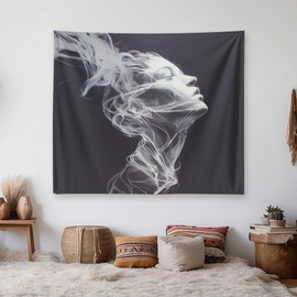 Xolytar Ethereal Smoke Figure Abstract Mystical Wall Tapestry Hanging, Flowing Wisps Dark Cosmic Art Tapestries Wall Decor Gifts for Women Teens Boho Lovers Bedroom Living Room Dorm 60x50 inches
