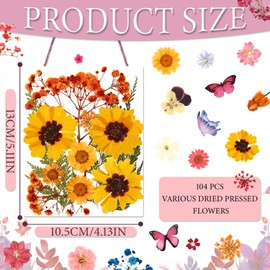 NATISERAUM Total 104Pcs Natural Pressed Dried Flowers and 40Pcs Butterflies Stickers, Dry Flowers for Resin Accessories with Tweezer, for Scrapbooking DIY Art Crafts, Epoxy Resin Jewelry Molds