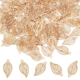 HOBBIESAY 120Pcs Hollow Leaf Pedant Charms Light Gold Filigree Leaf Pedants Long-Lasting Plated Crafts Pendants Botanical Elegance Brass Pedants for Jewelry Making Necklace Accessories