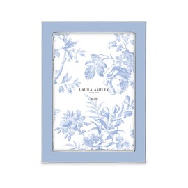 Laura Ashley - Marco de fotos esmaltado azul de cachemira de 5 x 7 pulgadas, borde de metal plateado con caballete, para encimera, exhibición de mesa, estantería, computadora, decoración de pared