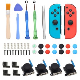 KKLM Switch/Switch Lite/有機elモデル対応 修理キット48点セット 左右コントロール用 3Dセンサーアナログジョイスティック4個 親指キャップ14個付き