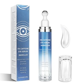 Caffeine & Retinol Eye Cream with 360° Massage Roller – Reduces Puffiness, Bags & Dark Circles – Peptides, Green Tea & Hyaluronic Acid – 15ml