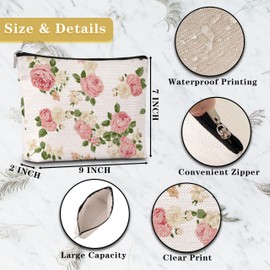GREOXG Floral Makeup Bag, Small Travel Cosmetic Bag with Zipper, Cute Makeup Pouch Gift Ideas for Women Teen Girls Friends Mom Sisters Teacher Birthday Christmas Wedding Graduation-E20