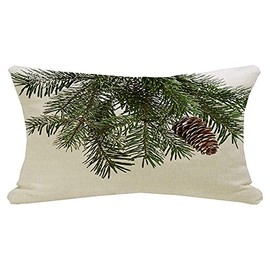 Decorative Throw Lumbar Pillow Case Evergreen Pinecone Fir Tree Branch Beautiful Lump Winter On White Nature Coniferous Parks Outdoor Farmhouse Linen Pillow Cushion Cover for Couch Sofa 12x20 Inch