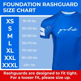 Gold BJJ Foundation Rash Guard - Ranked No-Gi and Gi Jiu Jitsu Rashguard, Blue (Short Sleeve), X-Large