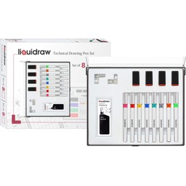 Liquidraw Technical Drawing Pen Set of 8 for Artists, College Set with Pen Station & Ink