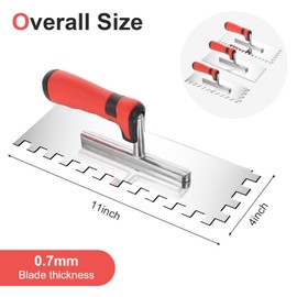 3 Pieces Tile Tools Stainless Steel Square Notched Trowel Set (Notch Size: 5/32" & 5/16" & 1/2") Masonry Hand Kit for Wall Floor Tiling Installation, Concrete Tile Trowel Set