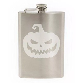 Scary Jack' O Lantern Hand Etched Hip Flask 8oz