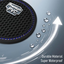 KULOLO Bling Crystal Car Cup Coasters - 4 Pcs 2.75" Non Slip PVC Rubber Cup Holder Inserts for Women Girls,Universal Crystal Rhinestone Interior Accessories for Car/SUV/Van (Black with Blue Diamond)