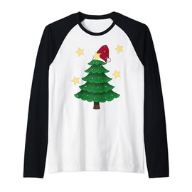Christmas Tree Christmas Stars Snow Raglan Baseball Tee