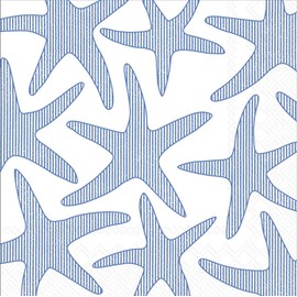 IHR Ideal Home Range Cocktail Napkins Kate Nelligan Disposable 3-Ply Paper Party Napkin Pack, 5" x 5", Seersucker Starfish, 20-Count
