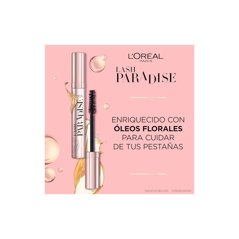 L'Oréal Paris Mascara de Pestañas Lash Paradise Negro, Lavable para