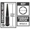 12x1.5 Spike Lug Nuts 4.37" 6 Lug Install Kit Black