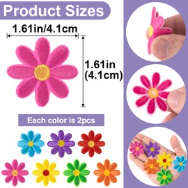 PAGOW 14 Pcs Flower Iron on Patches, Cute Daisy Flower Applique Patch, Sew On Embroidered Applique Sewing Patches for Bags, Jackets, Jeans, Clothes DIY Patches, 1.61x1.61inch (W*H), 7 Bright Colors