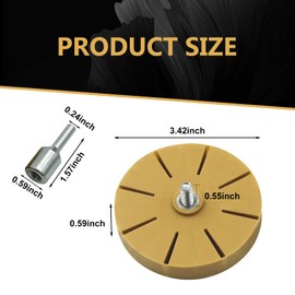 yorpyep Decal Remover Eraser Wheel, Pin Stripe Stickers Double-Sided Tape Rubber Polishing Wheel with Adapter, 3.5" Tool or Electric Drills and Pneumatic Drills, for Most Cars Repair Parts (Yellow)