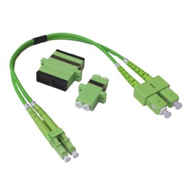 Conectra® - Fibre Optic Cable Set with Matching Adapters | LC/UPC to SC/UPC | Colour Lime Green | OM5 | Multimode | Duplex | Ideal for FTTH Home Networks (Length 25 cm)