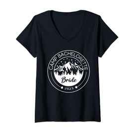 Womens Camp bachelorette Bride Mountain bachelorette party V-Neck T-Shirt