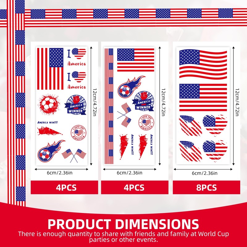 16PCS 2026 World Cup Temporary Flag Tattoos for Fans, United