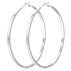 LOUMILEO Hoop Earrings 925 Silver Hypoallergenic Sterling Silver Hoop Earrings Lightweight Large Silver Hoop Earrings for Women 30/40/50/60/65/70 mm, Sterling silver, No Gemstone