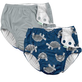 i Play (2 Pack) Boys Reusable Absorbent Baby Swim Diapers - Swimming Suit Bottom | No Other Diaper Necessary Navy Tortoises and Grey 6 Months