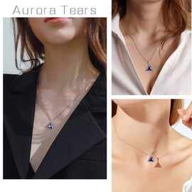 Aurora Tears Triangle Necklaces/Stud Earrings Mystic Rainbow Topaz 925 Sterling Splitter Geometric Minimalist Pendant/Earrings Jewellery for Men and Women, Crystal, Topaz