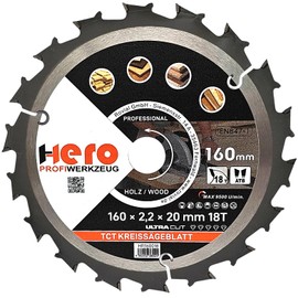 HERO Circular Saw Blade 160 x 20/16 mm 18 Teeth Carbide Saw Blade TCT Replacement Saw Blade for Woodworking Soft & Hardwood, Non-Ferrous Metals Universal Hand Saw, Mitre Saw, Table Saw, Chop Saw