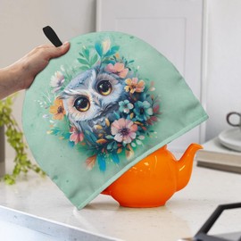 Coloranimal Cute Owl Cartoon Teapot Cozy Cover Insulated Tea Pot Dust Cover with Top Handle Tea Cozy for Teapot Medium Coffee Pot Protector Insulated Teapot for Keeping Warm