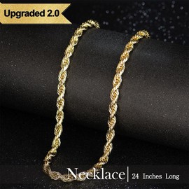 Holylegend 14K Real Gold-Plated Rope Chain for Men and Women – Upgraded Craft, Faceted Cut, Tarnish-Free, 24", 6mm/8mm - Option: Rope Necklace, Width: 6 mm