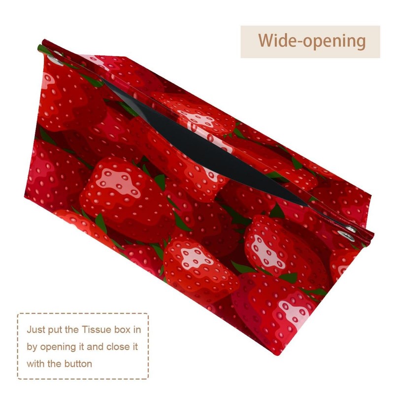 2 Pack Tissue Box Cover Holder, Red Strawberries Print Rectangle