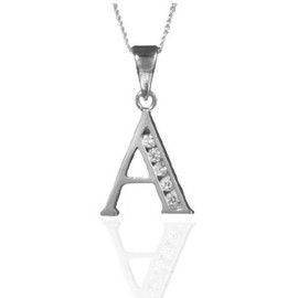 Designer Inspirations Boutique Alphabet/Initial Letter A Sterling Silver Pendant Necklace With Sparkly CZ Stones - On 18" Inch/46cm Chain