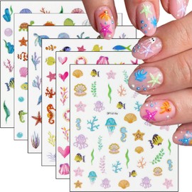 6Pcs Summer Nail Stickers for Nails Art 3D Self Adhesive Beach Nail Decals Tropical Octopus Crab Sea Turtle Shell Design Ocean Nail Supplies Accessories Seahorse Starfish Nail Art Stickers for Women
