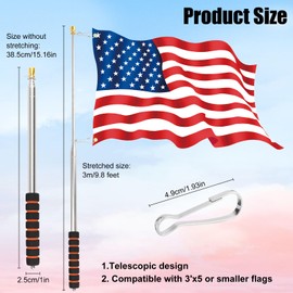 Sopoloray 9.8ft Telescopic Handheld Flagpoles with Clips,Stainless Steel Portable Flag Pole,Lightweight Teaching Pointer Stick for Festival Tour Guides Teachers(Orange)