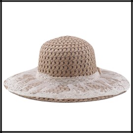 White Fang CZ902 Women's Straw Hat, Lace, Summer, Fashionable, Elegant,, Khaki