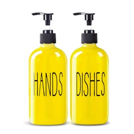 COHOSEGE Glass Soap Dispenser Set 2 Pack,16 Oz Dish Soap Dispenser for Kitchen Sink,Lemon Kitchen Decor and Accessories,Yellow Decorations and Kitchen Utensils for Kitchen