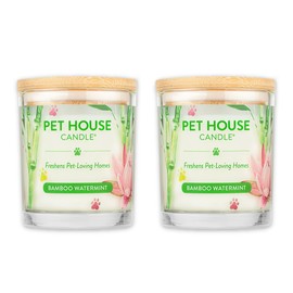 One Fur All Pet House Candle 2 Pack - Plant-Based/Soy Candle - Clean Burning Scented Candles, Long Lasting Pet Odor Candle for Home - Bamboo Watermint