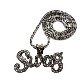 Swag Iced Out Pendant w/ 4mm 36" Franco Chain Necklace, Hematite-Tone