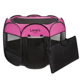 Love's cabin Pet Puppy Dog Playpen, Small Dog Tent Crates Cage Indoor/Outdoor, Portable Playpen for Dog and Cat, Foldable Pop Up Dog Kennel Playpen with Carring Case, Removable Zipper Top, Pink