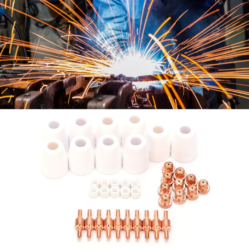 40Pcs Plasma Cutter Consumables Cutting Extended Electrode Electric Nozzle Ceramic